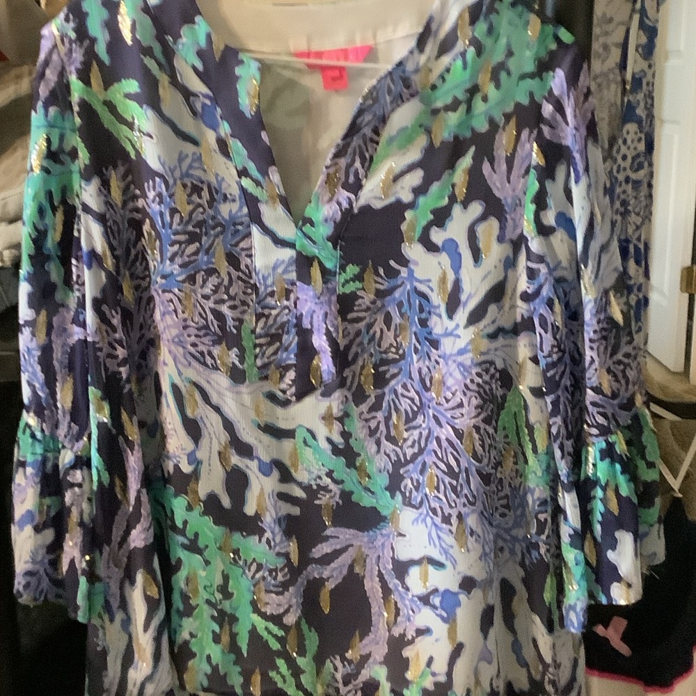 Lilly Pulitzer Multicolor Coral Reef Blouse, silk